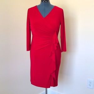 Black Label by Evan-Picone Red Jersey Knit Long Sleeve Dress Size 6